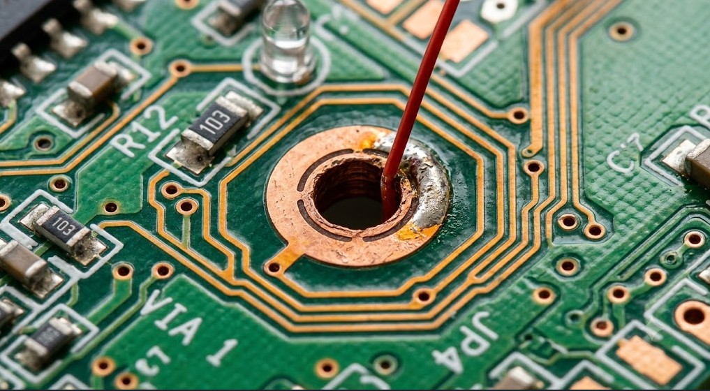 Close Up Image Of A Plated Through Hole In Pcb Design
